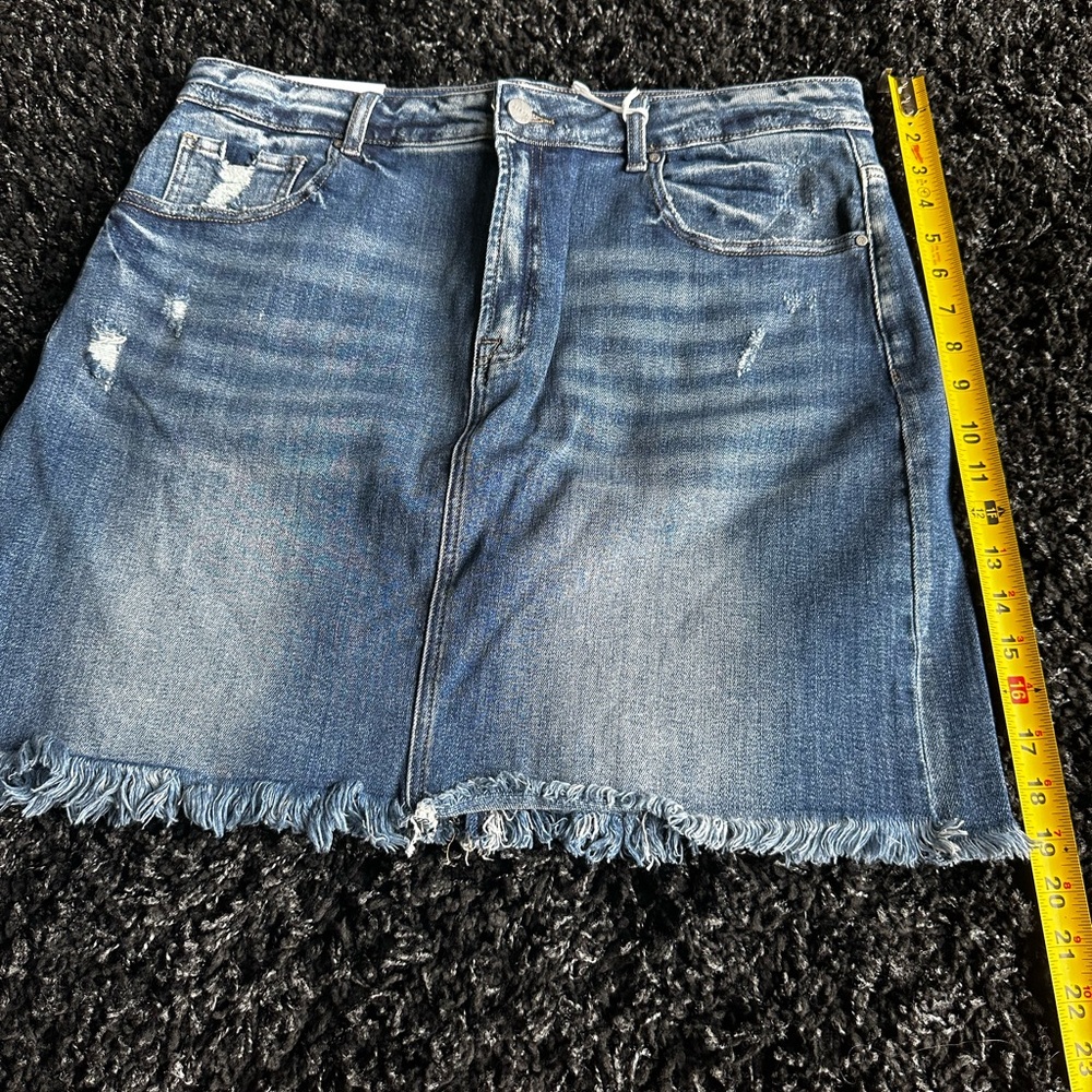 Casual Blue Mini A-Line Skirt with Distressed Finish